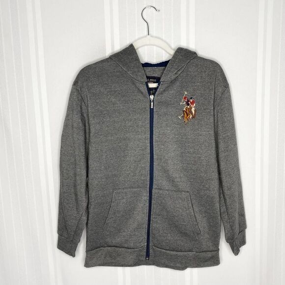 U.S. Polo Assn Long Sleeve Embroidered Hoodie Jacket Size 10/12 Gray Hooded - Picture 1 of 10